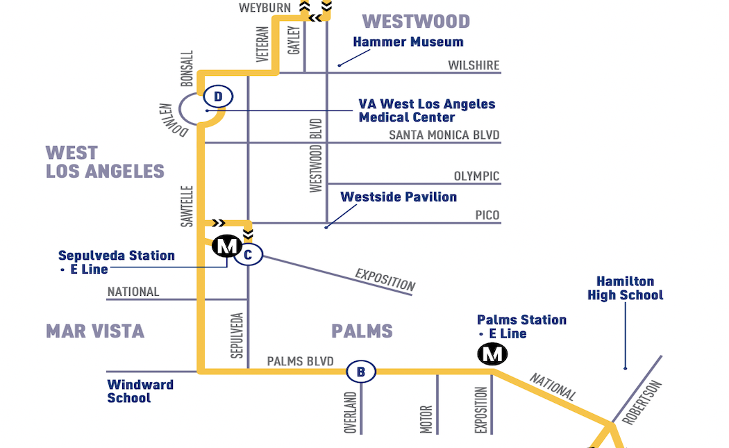 A section of the Santa Monica Big Blue Bus 17 line route