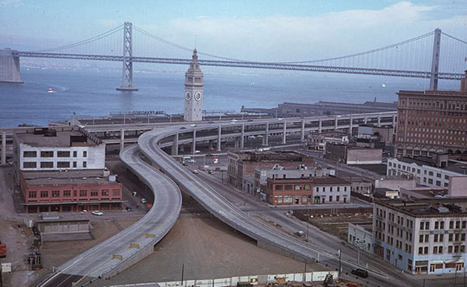 A historical photo of the old Embarcadero Freewayph.