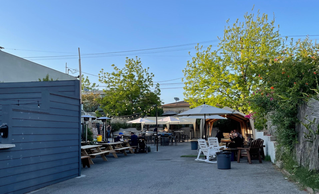 The outdoor dining setup at The Hermosillo, a bar and restaurant in L.A.